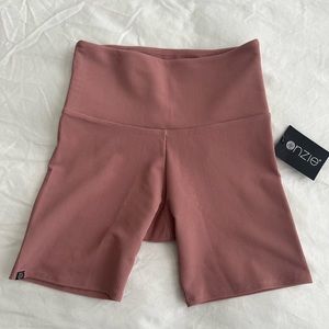 Onzie Rib Biker Shorts - Size S/M - Color is Antique Rose